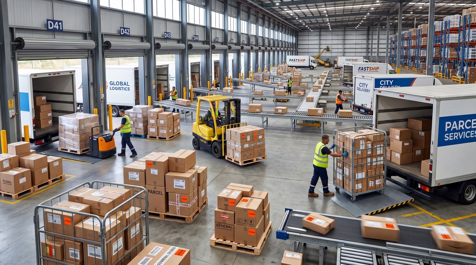 Warehouse pallet of mixed freight with StiknTrak sensor labels